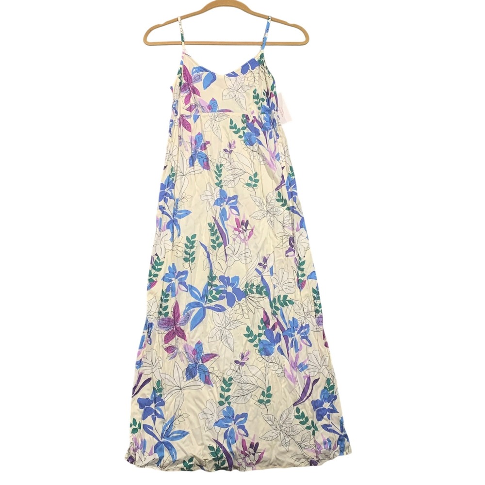 Floral Spaghetti-Strap Maxi Dress in Cream and Blue